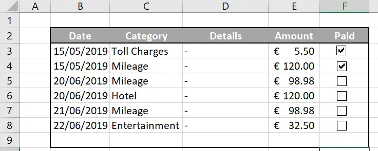 Using A Check Or Tick Box In Excel