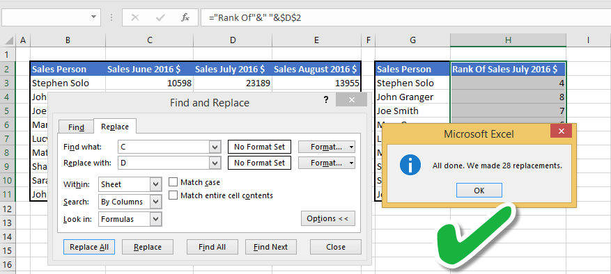 update multiple Excel formulas