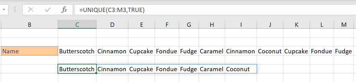 Excel Unique Function Columns