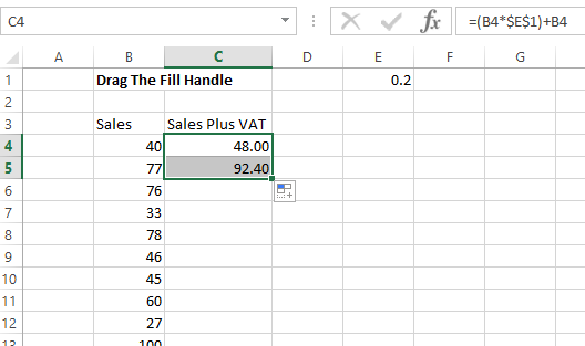 formula fill entire column or row in Excel