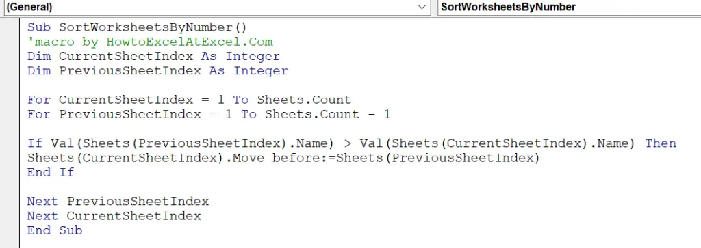 how to sort Excel worksheets numerically