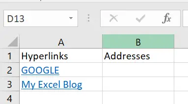 extract hyperlinks in Excel