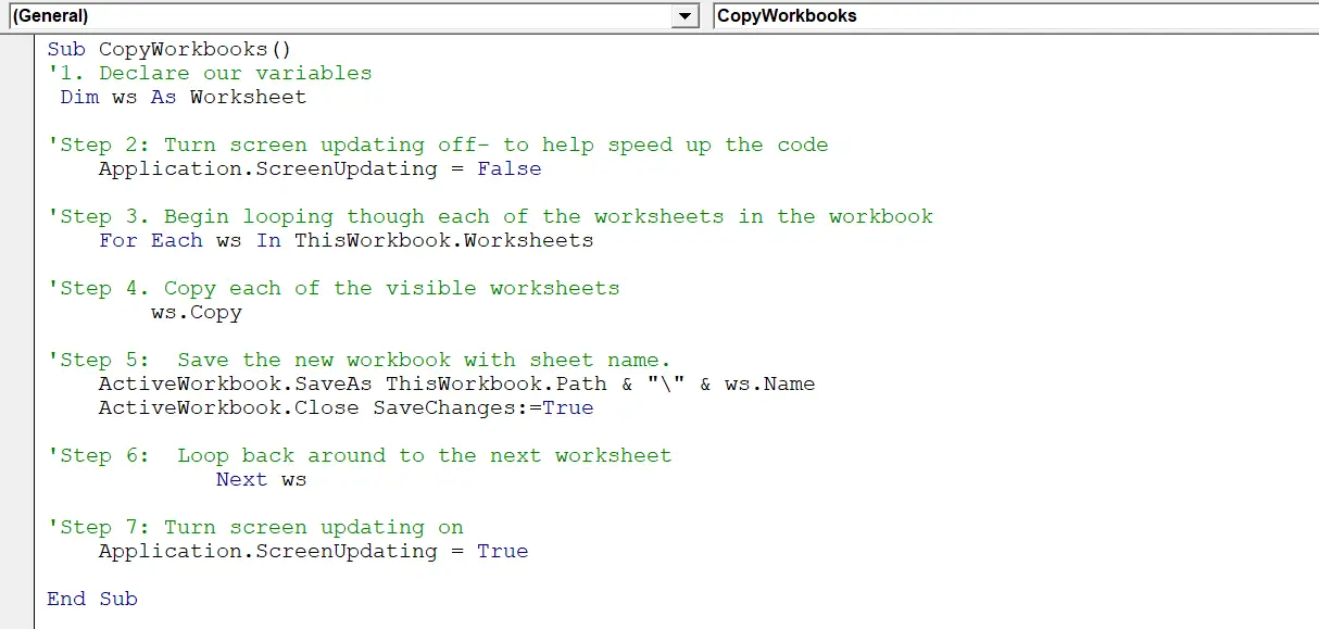 vba macro export and save each worksheet as new workbook in excel