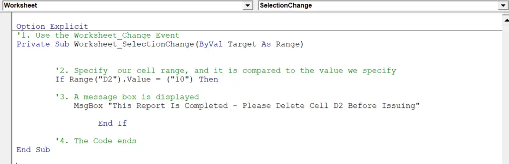 display message in excel macro