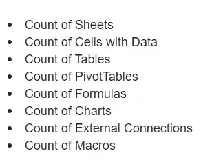 Excel workbook statistics