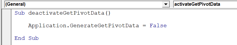 getpivotdata excel vba macro disaable or deactivate