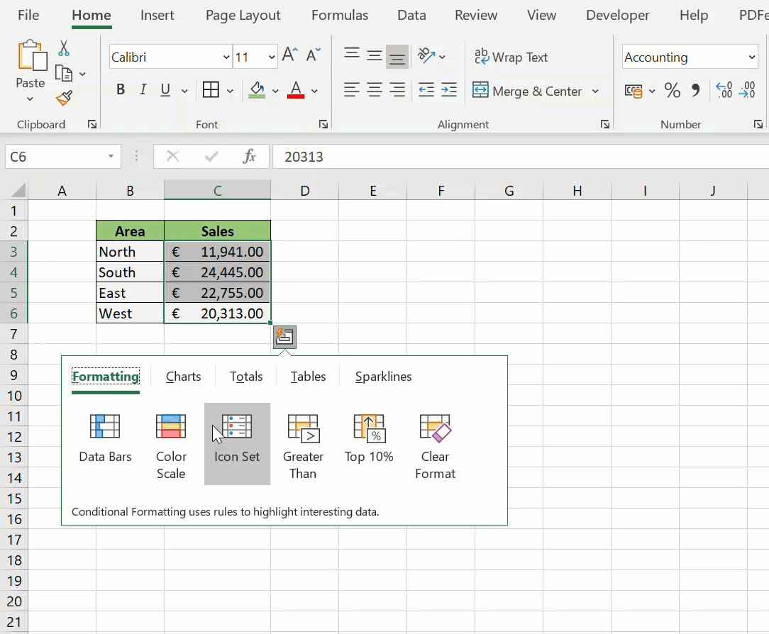 populate the quick analysis tool in excel