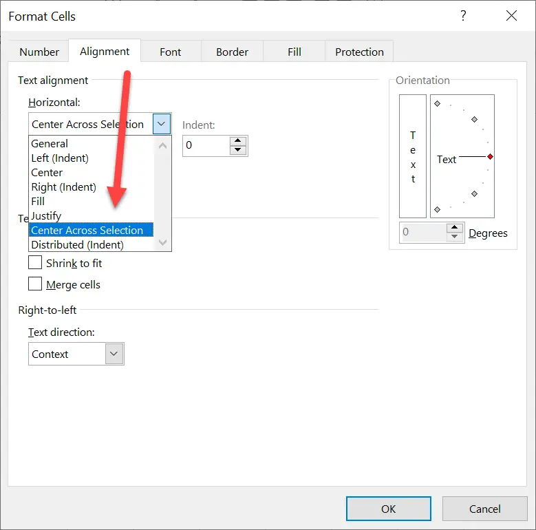 merged cell centre across selection