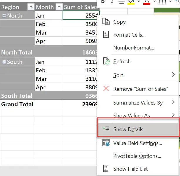 Přejděte dolů do kontingenční tabulky aplikace Excel