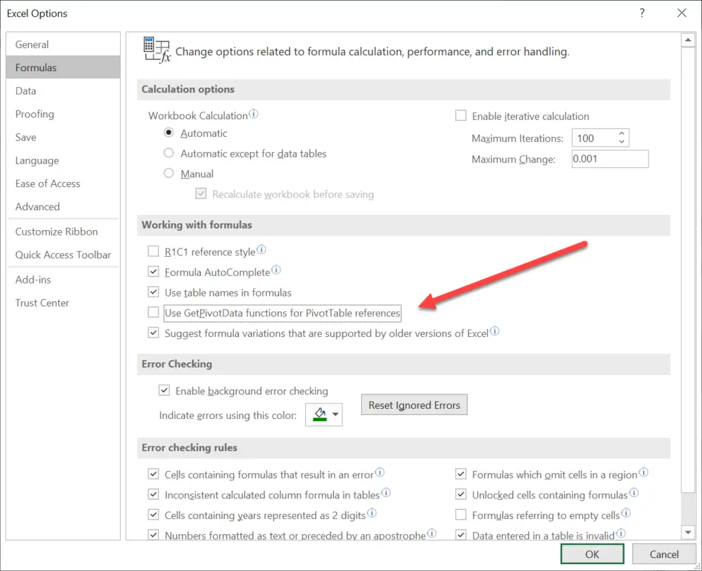 disable the getpivotdata function in excel with pivot Table