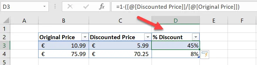 excel percentage discount