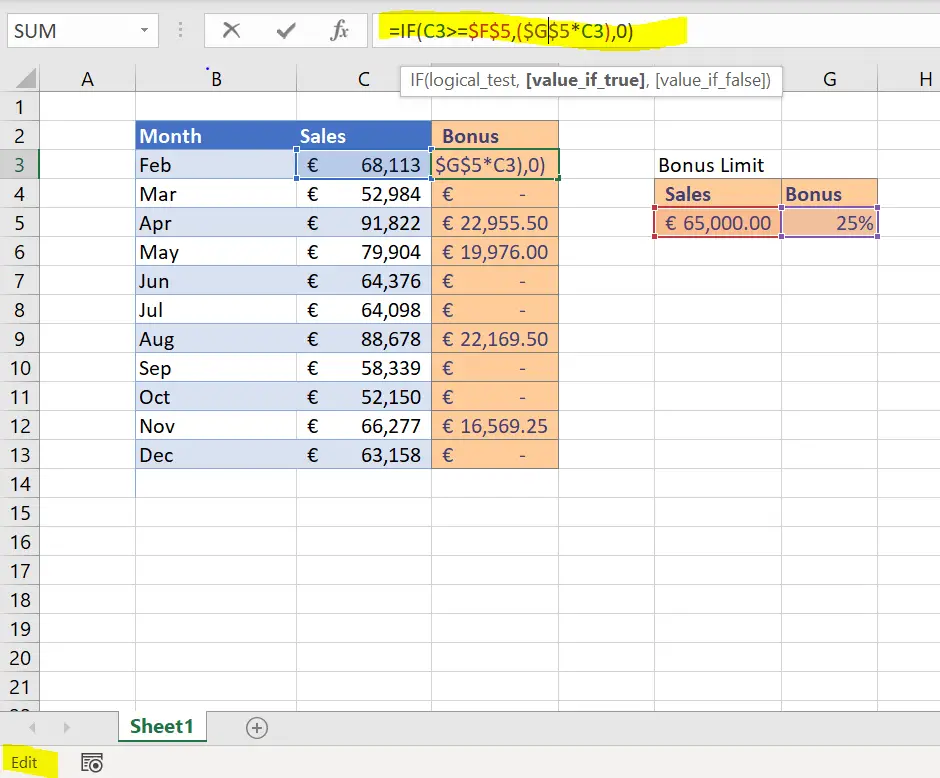 edit mode in excel