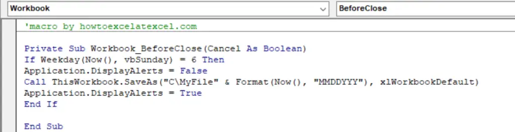 automatically make a backup of your Excel file.  Macro VBA