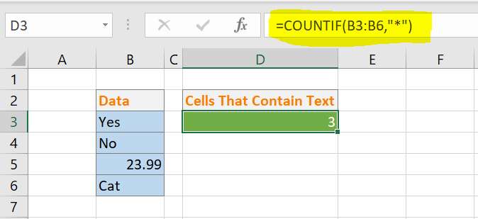 count Excel cells that contain text