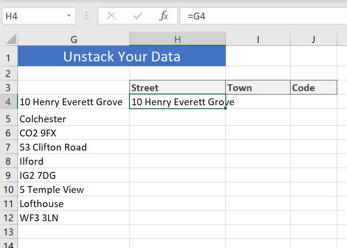 how to unstack data in Excel