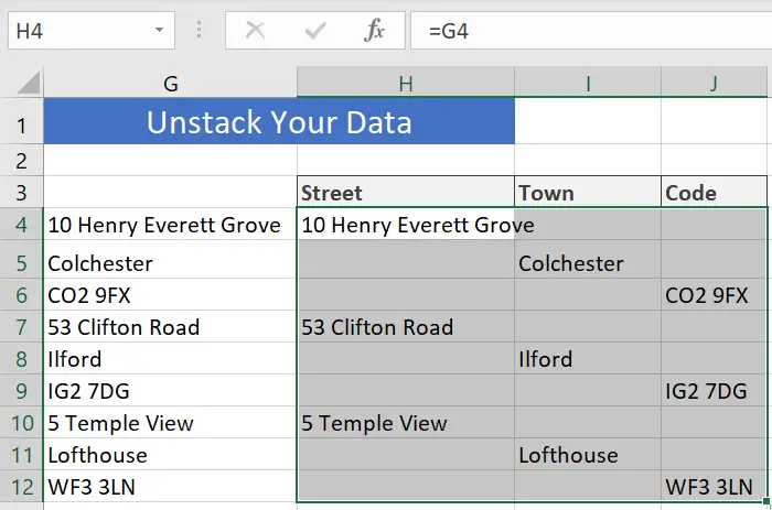 unstack Excel data