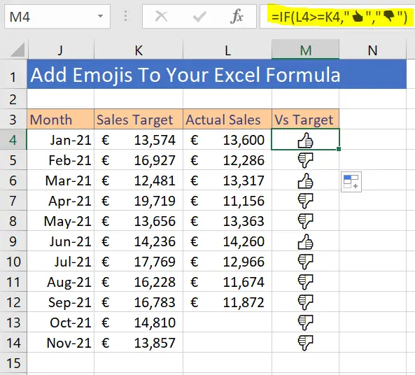 emojis in your Excel formulas