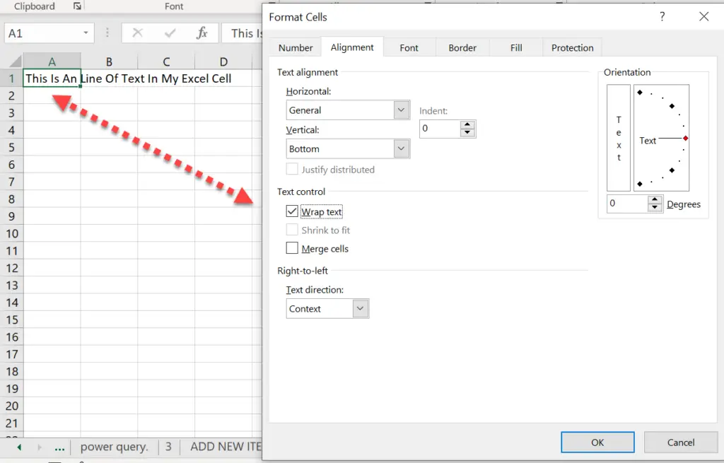 multiple lines in an Excel cell use text wrapping