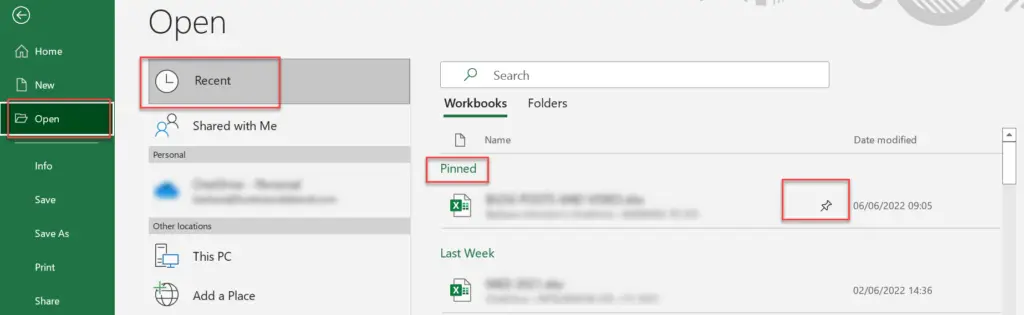 easily find your recent Excel workbooks