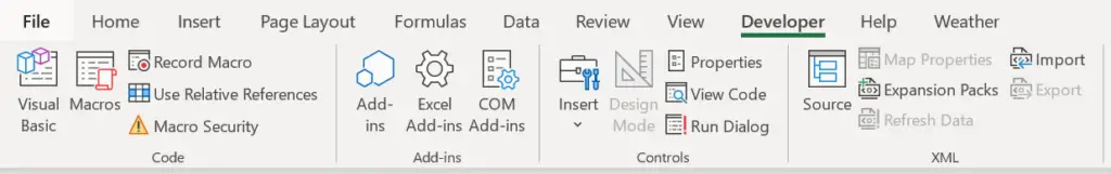 developer tab excel
